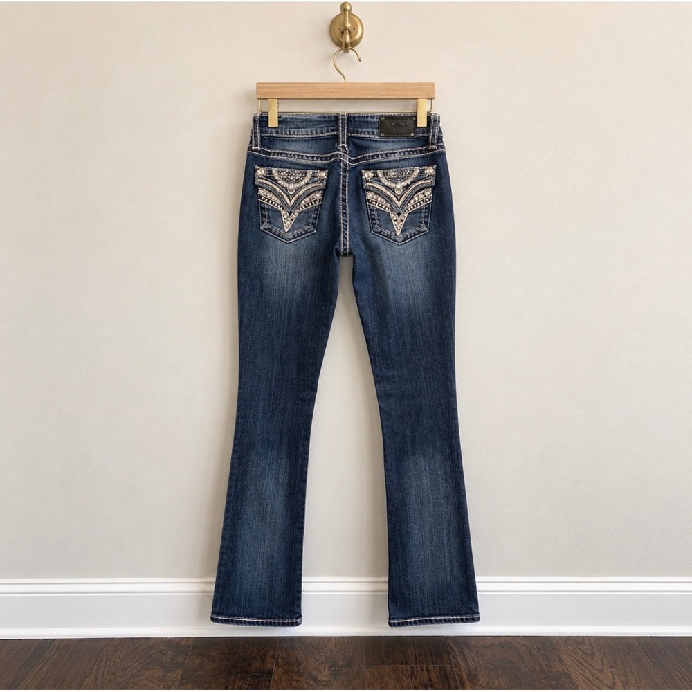 Vigoss The New York Slim Boot Jeans Dark Wash Embellished Size 7/8 Length 33